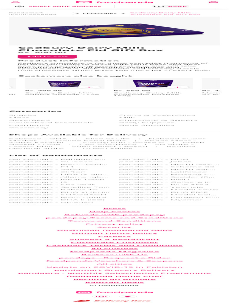 Cadbury Dairy Milk Chocolate Eid Gift Box Delivery Near You Foodpanda