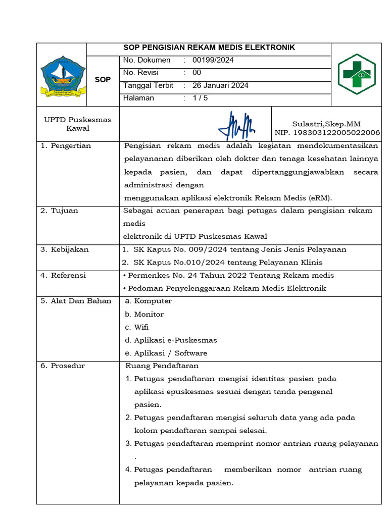 SOP Pengisian Rekam Medis Elektronik | PDF