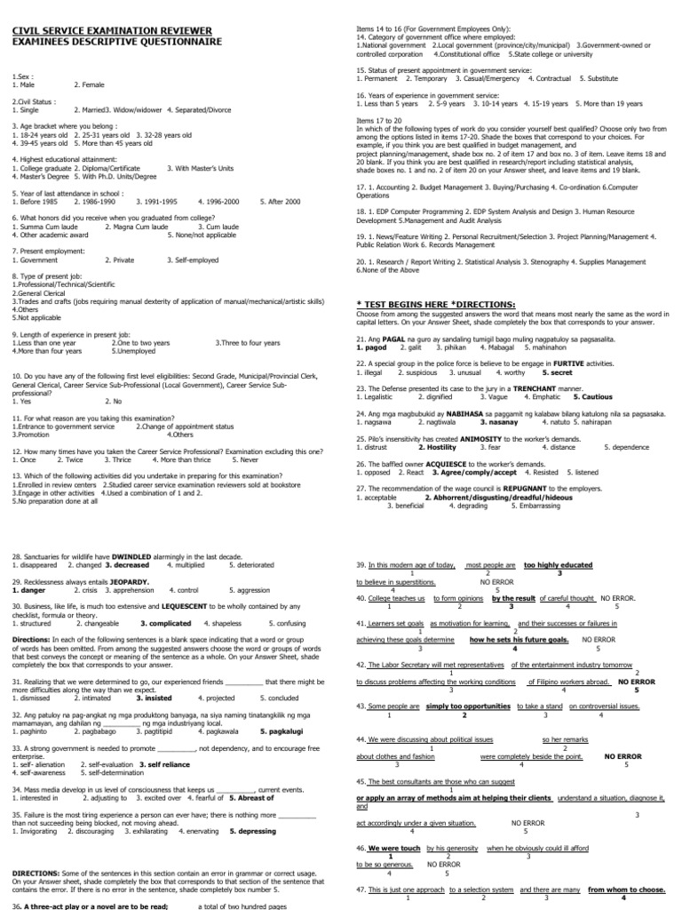 Printable Csc Reviewer Answer Key 1taker Csc Reviewer - MedienHome.de