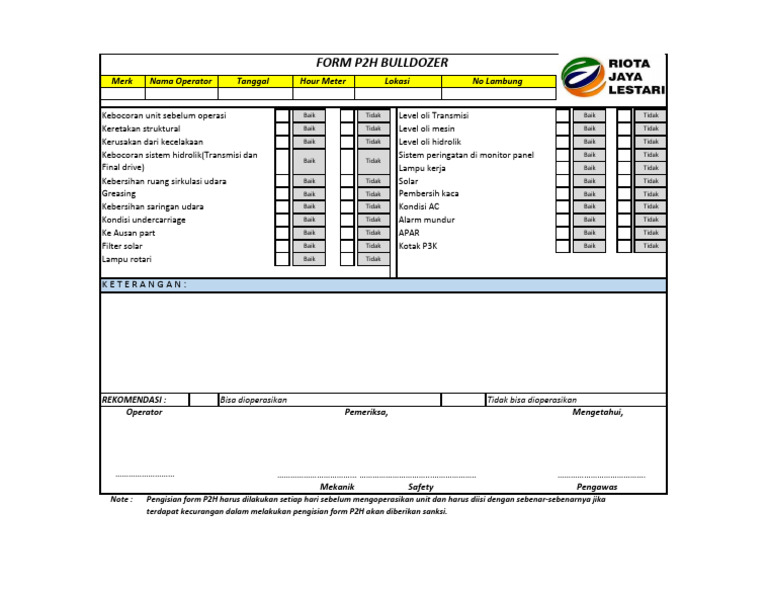 Form P2H untuk Alat Berat | PDF
