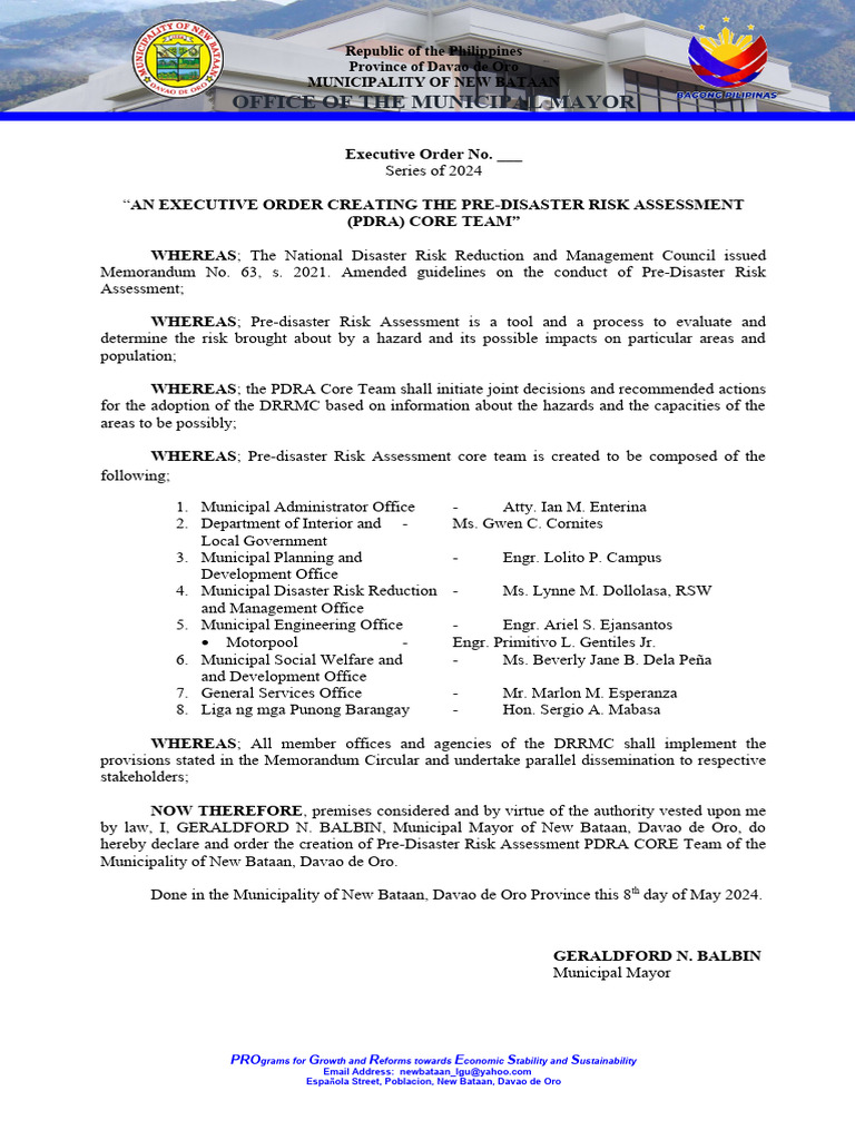 Creation of PDRA Core Team in New Bataan | PDF | Government