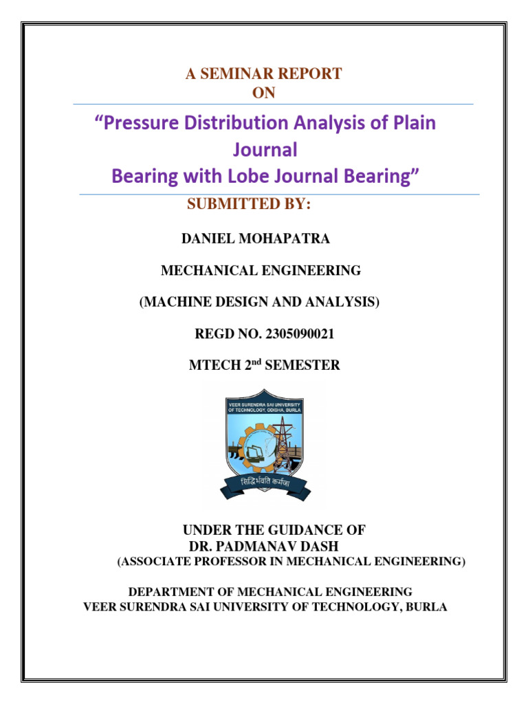 SEMINAR REPORT Pressure Distribution Analysis of Plain Journal Bearing
