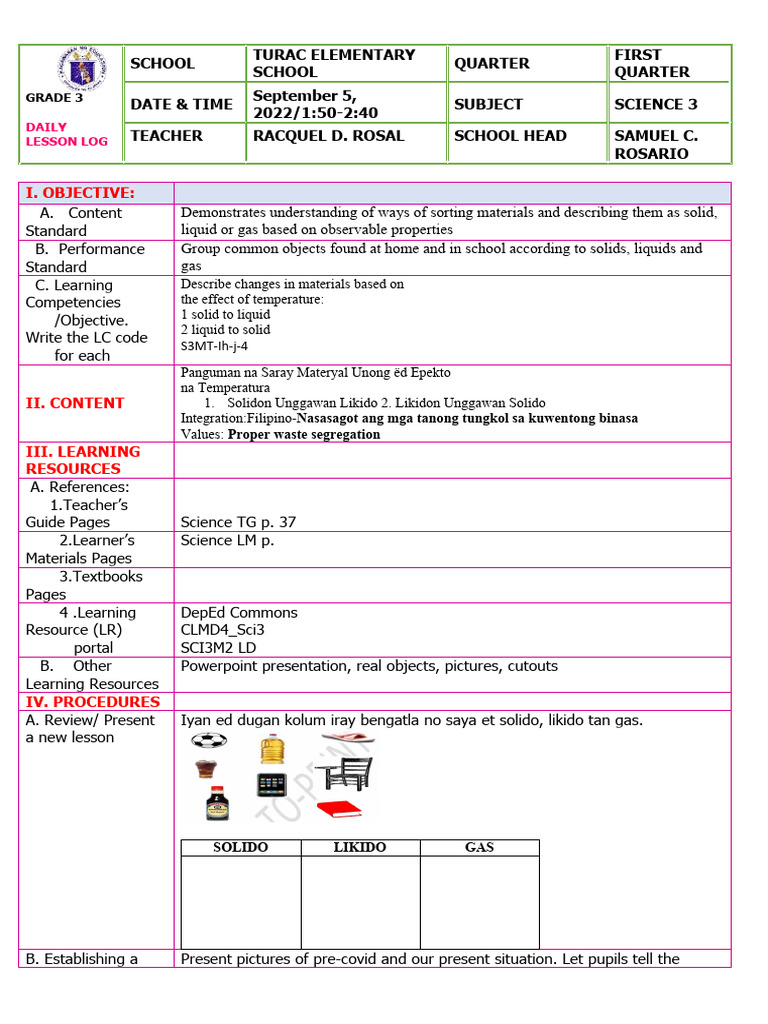 Grade 3 Science Lesson Plan: Matter | PDF | Freezing | Ice