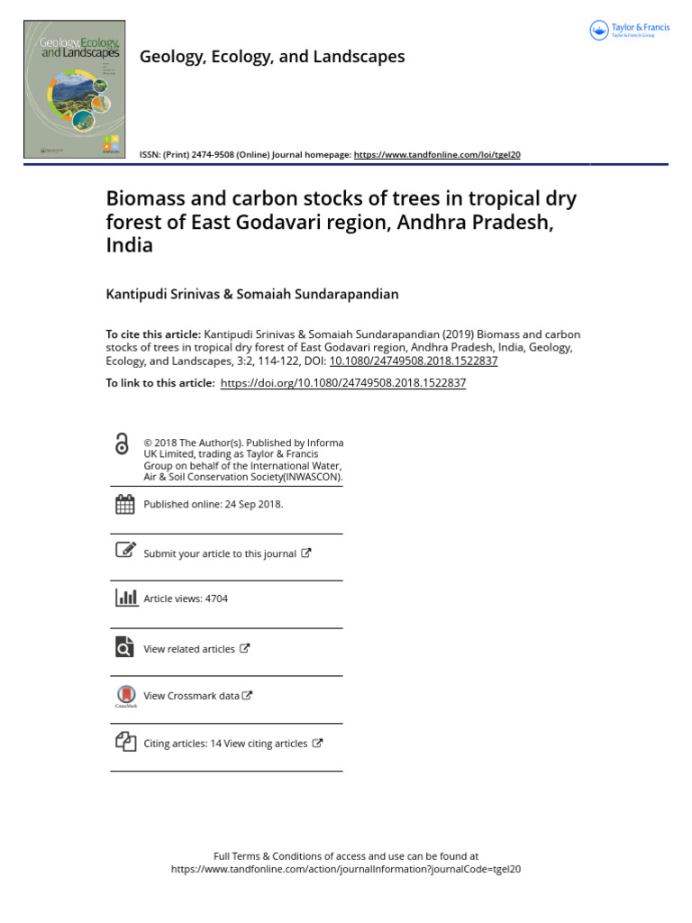 Biomass and Carbon Stocks of Trees in Tropical Dry Forest of East ...