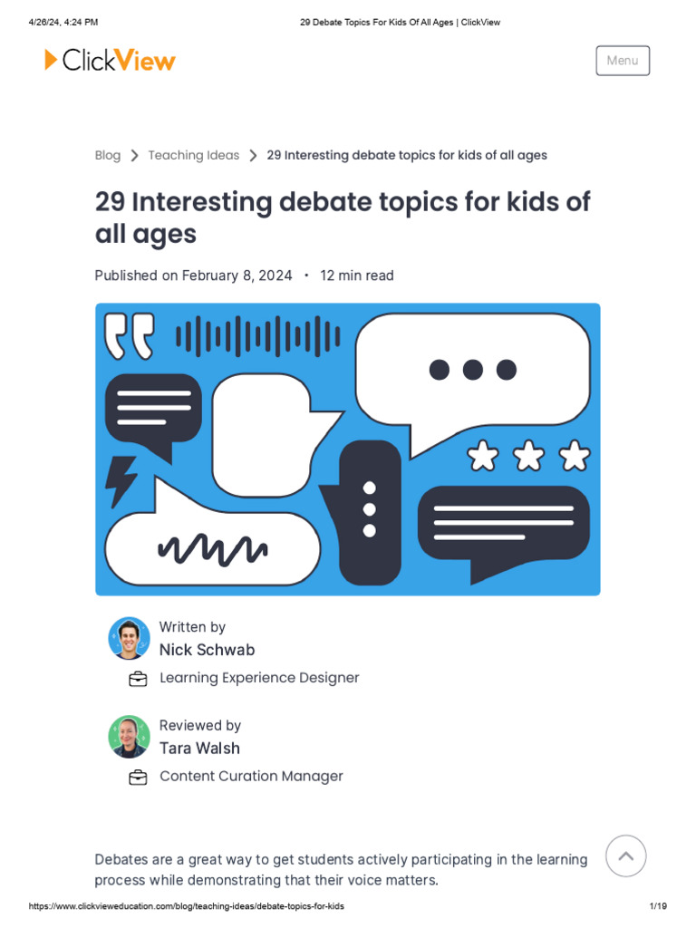 29 Debate Topics For Kids of All Ages - ClickView | PDF | Nuclear Power ...
