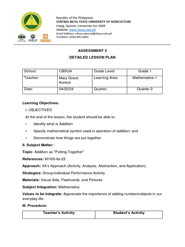 Dlp In Math 4as Approach 2a Pdf Cognition Behavior Modification