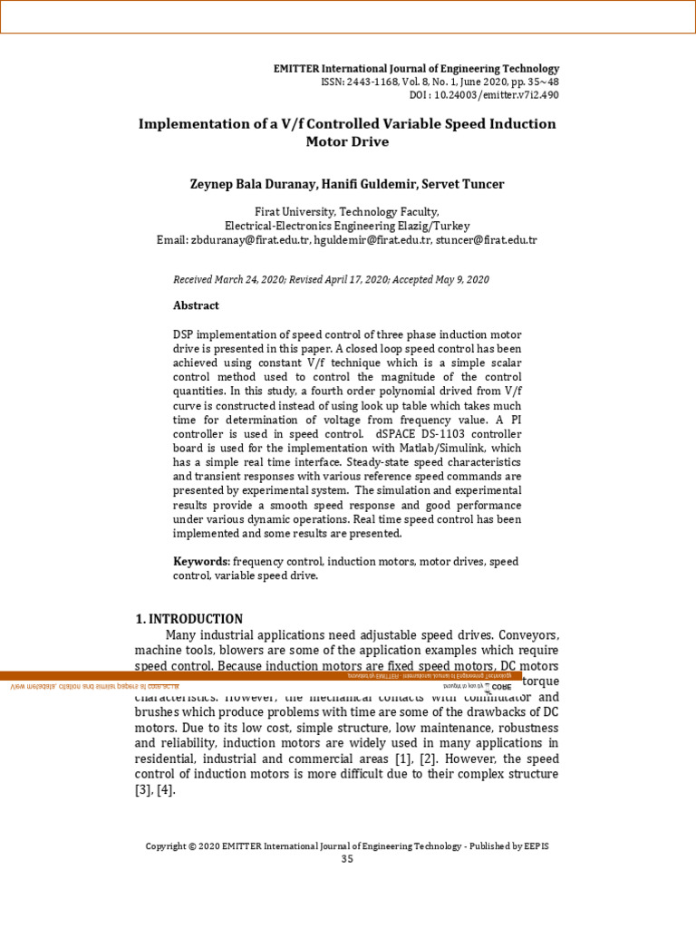 Implementation of A V/F Controlled Variable Speed Induction Motor Drive ...