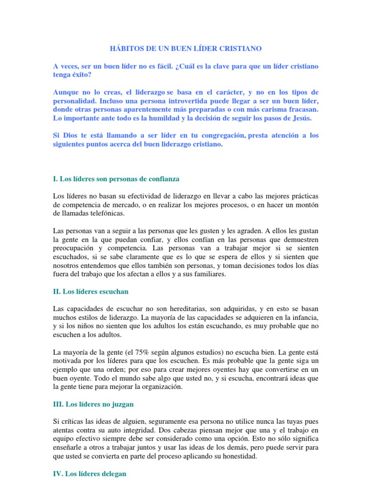 Hábitos de un Buen Líder Cristiano | PDF | Persuasión | Liderazgo