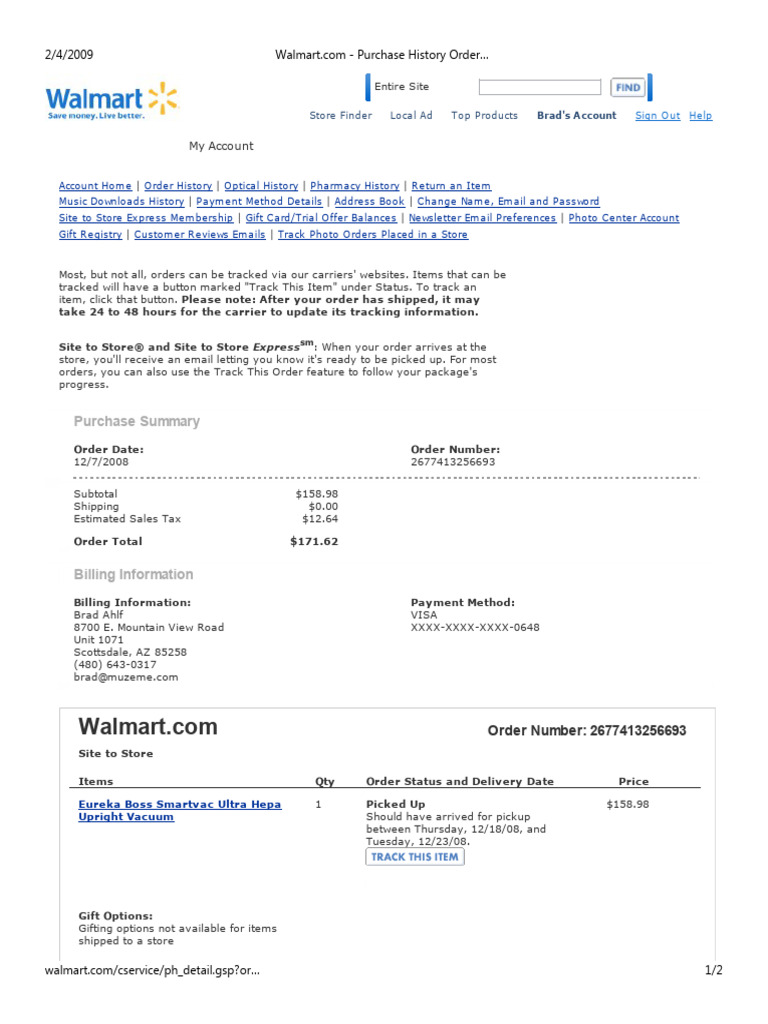 Historique des commandes Walmart | PDF