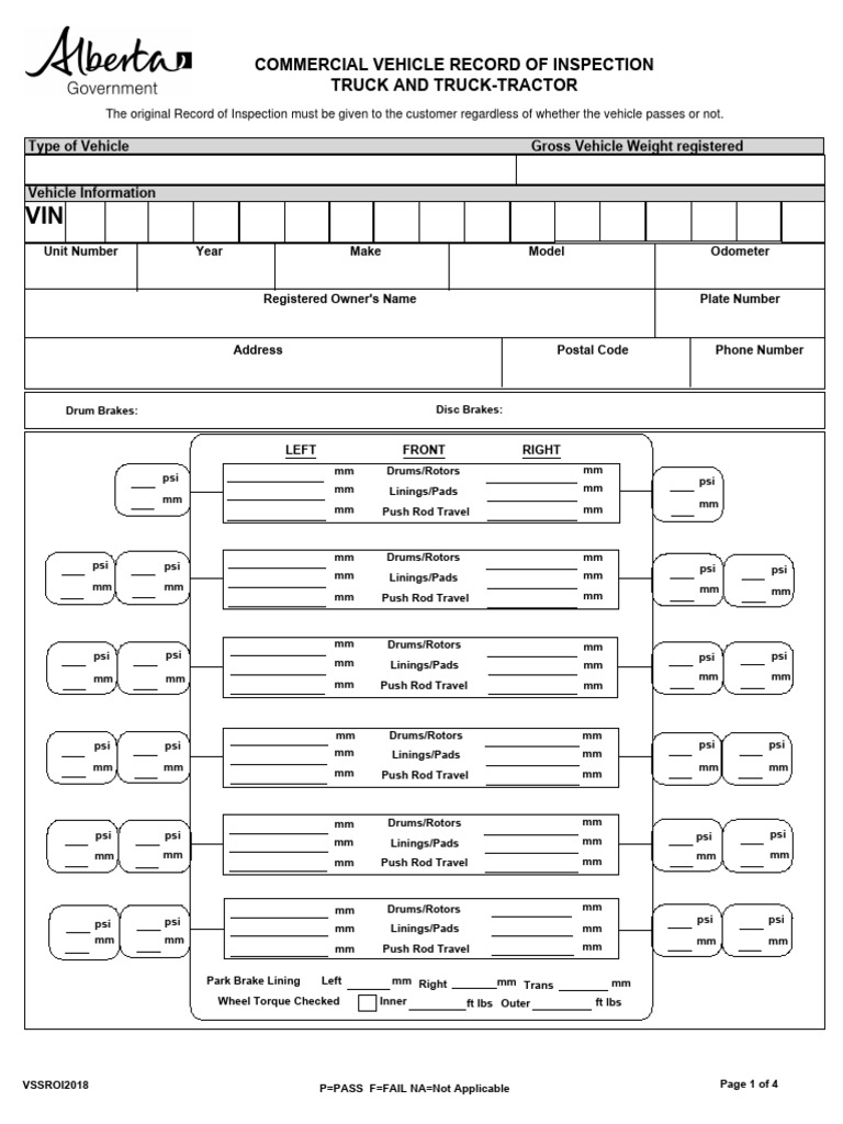 CVIP Record of Inspection - Truck | PDF | Brake | Truck