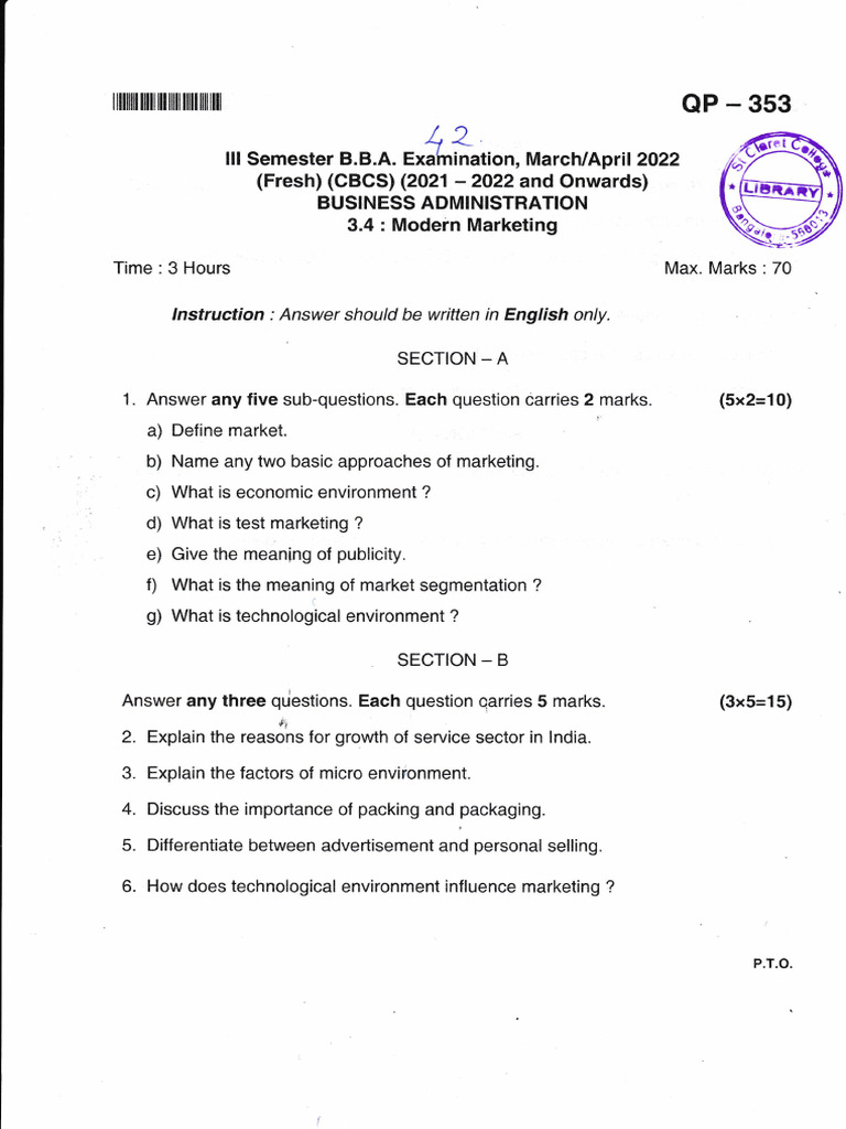 BBA Modern Marketing Exam Paper 2022 | PDF | Marketing | Market (Economics)