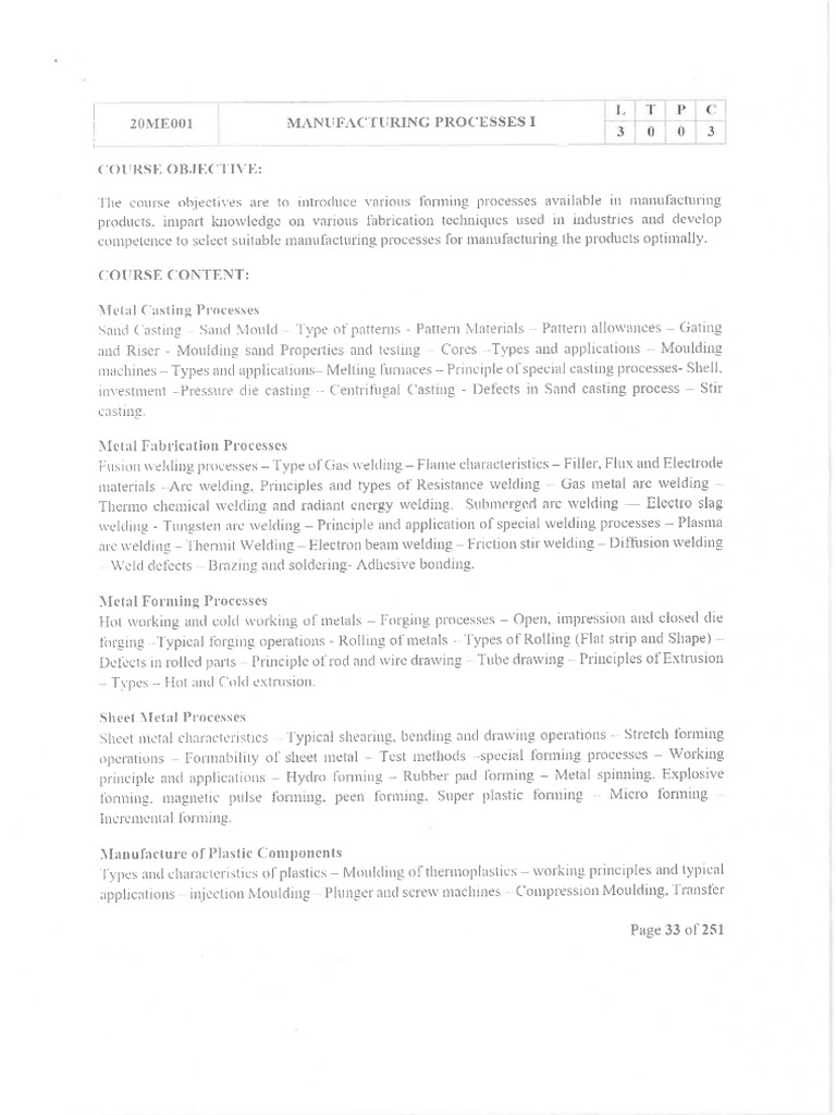 20me001 - Manufacturing Processes I | PDF