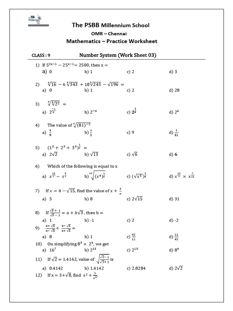 Class 09 - Numbers System WS031711254532 | PDF