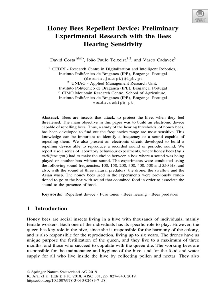 Honey Bees Repellent Device Preliminary Experimental Research With The