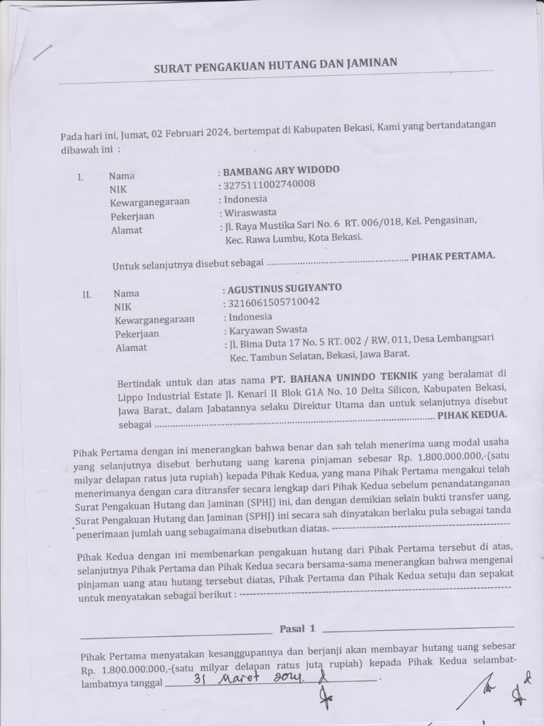 Surat Pengakuan Hutang Dan Jaminan Pdf