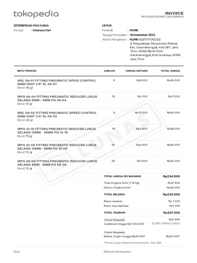 Invoice tokopedia pdf