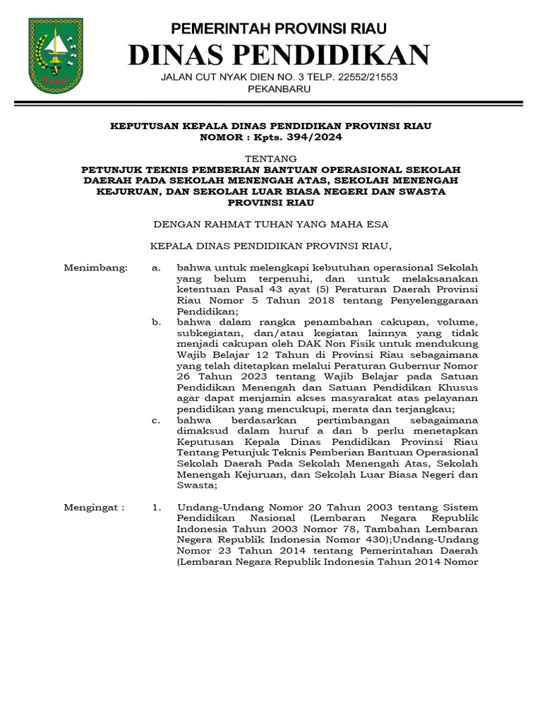 Juknis BOSDA 2025 untuk Riau | PDF | Pengelolaan Keuangan & Uang ...