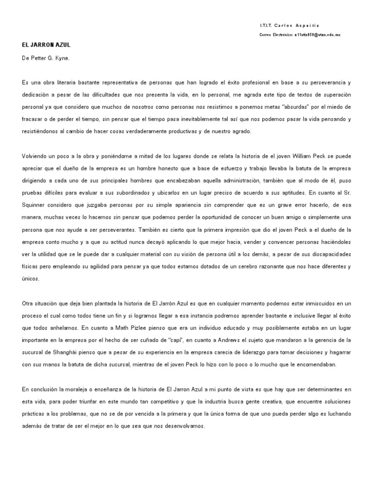 Ensayo, El Jarron Azul Conceptos psicologicos