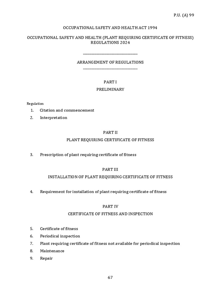Plant Certificate of Fitness Regulations 2024 | PDF | Crane (Machine ...