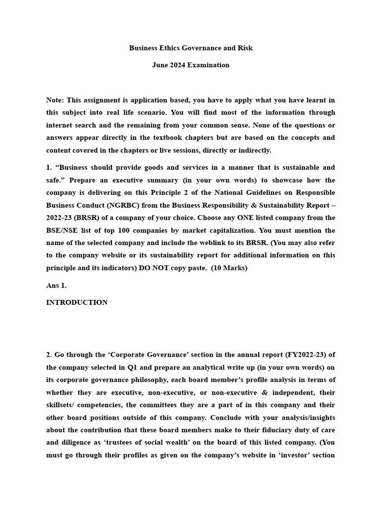 Business Ethics Exam Guide | PDF | Governance | Corporate Governance