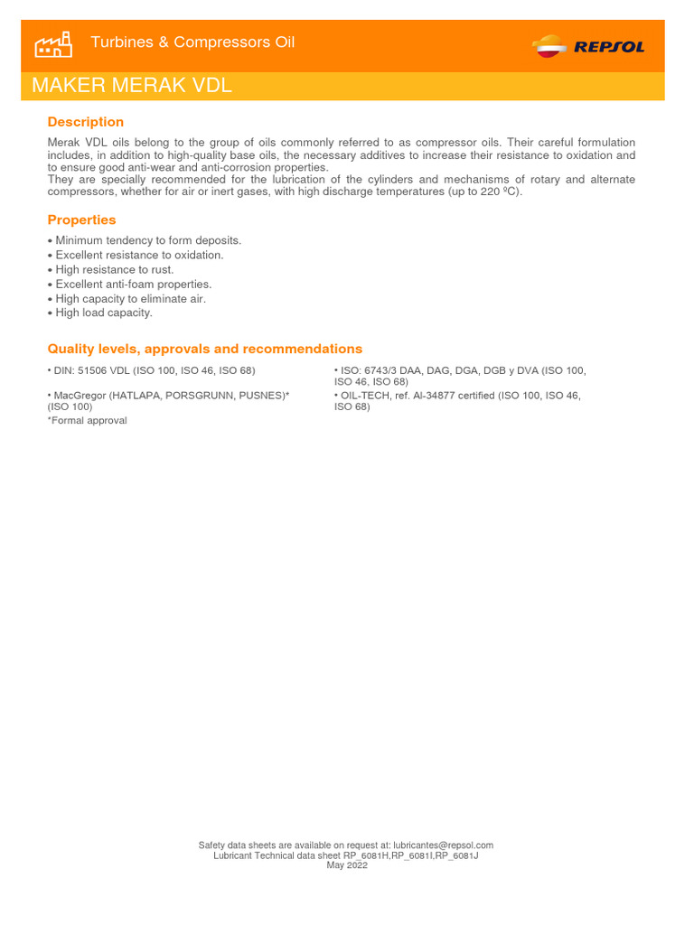 Repsol Merak VDL 46,68,100 | Download Free PDF | Viscosity | Mechanical ...