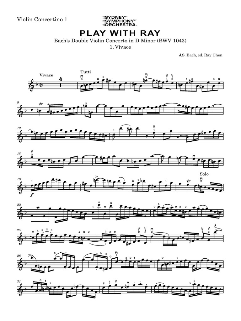 BACH Concerto For Two Violins in D Minor BWV1043 1st MVT VLN Solo 1 ...