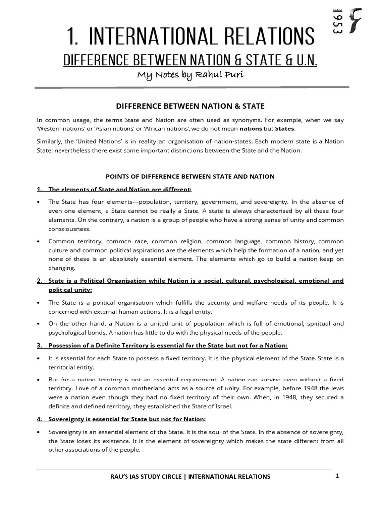 Difference Between Nation and State | PDF | World Politics | State Of ...