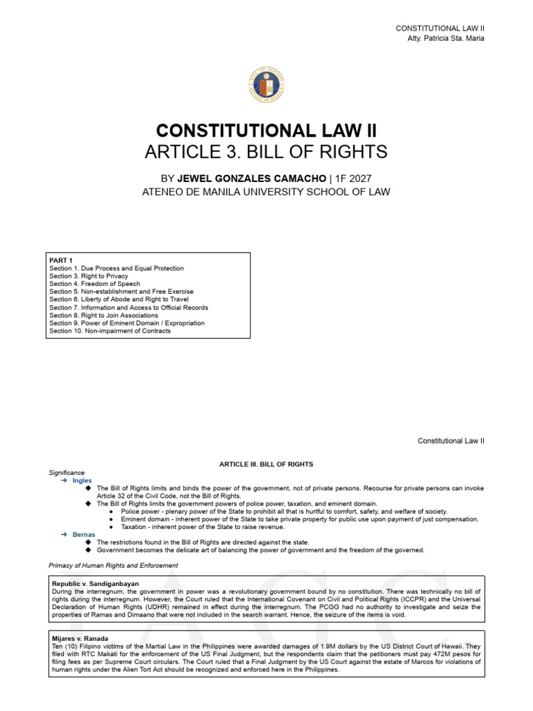 Constitutional Law II: Bill of Rights Overview | PDF | Strict Scrutiny ...