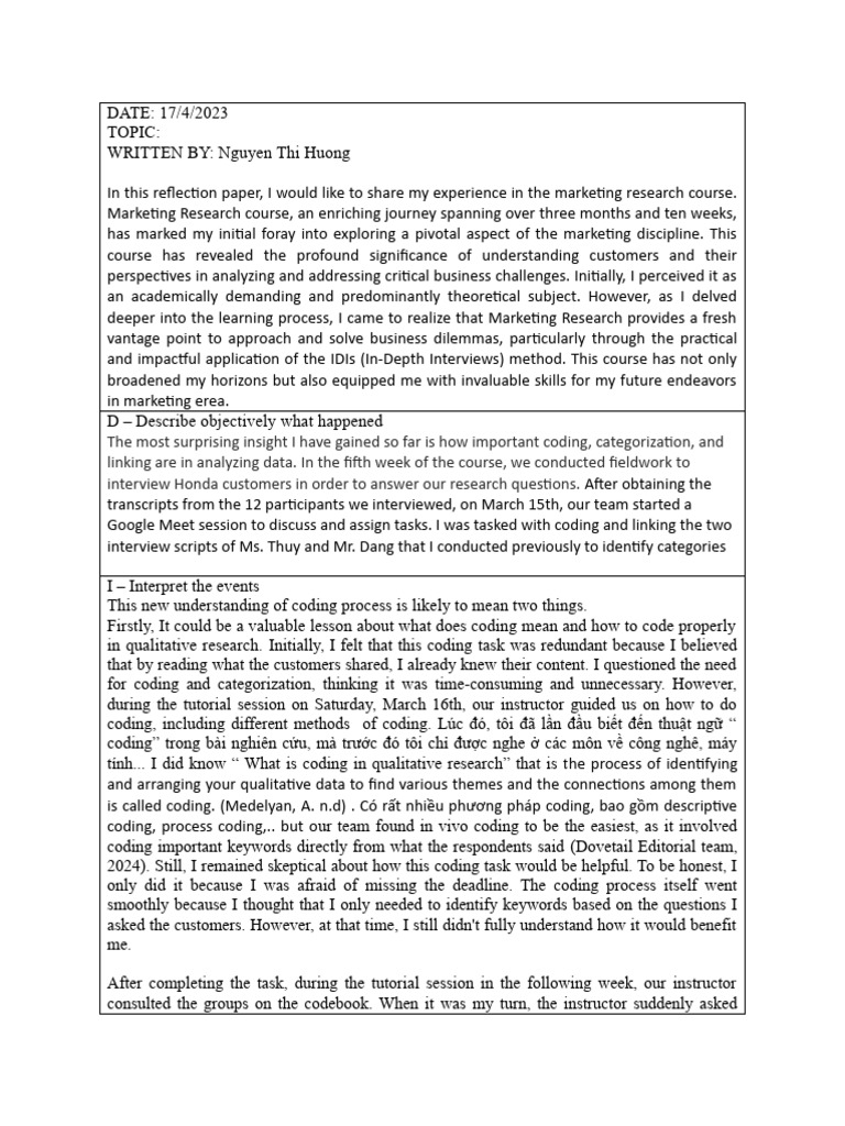 Reflection Paper | PDF | Marketing Research | Data