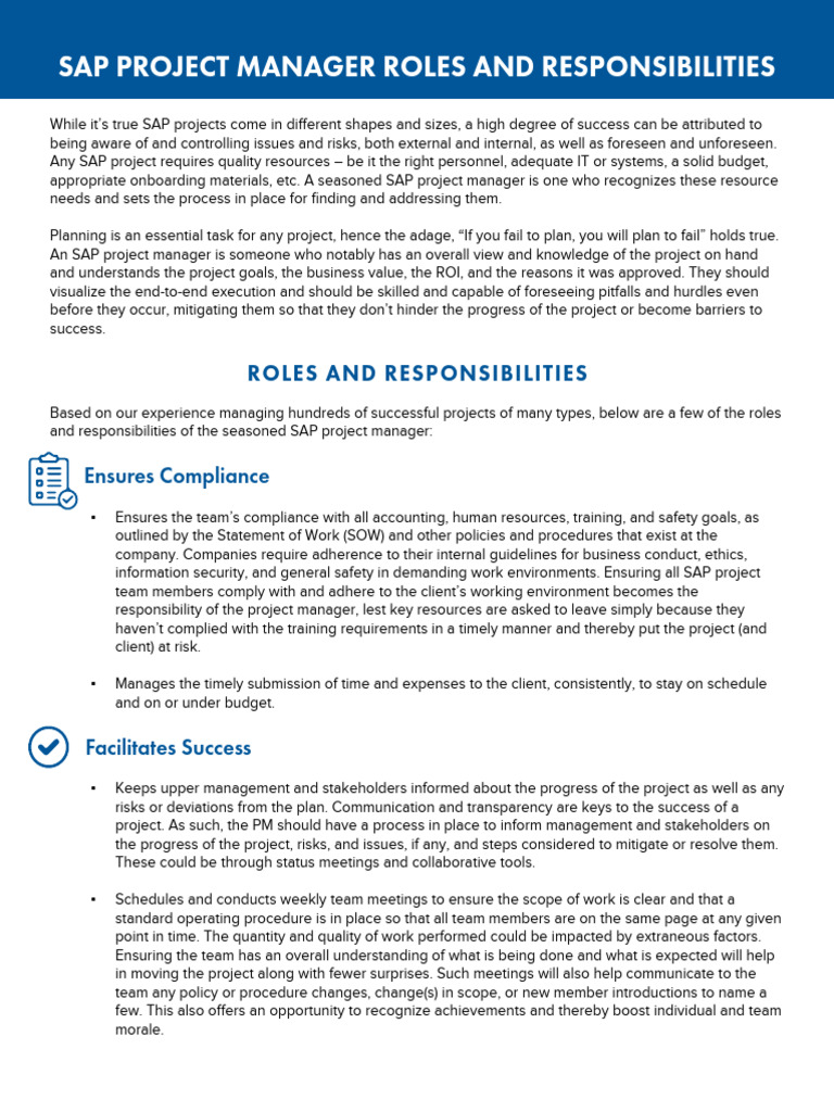 SAP Project Manager Roles and Responsibilities | Download Free PDF ...