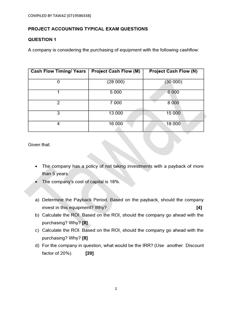 Project Accounting Exam Questions Guide | PDF | Net Present Value ...
