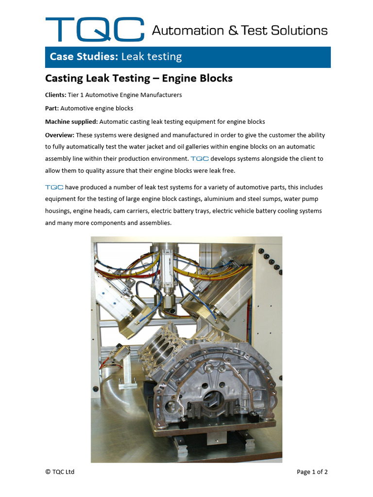 Casting-Leak-Testing-Engine-Blocks | PDF | Leak | Engines