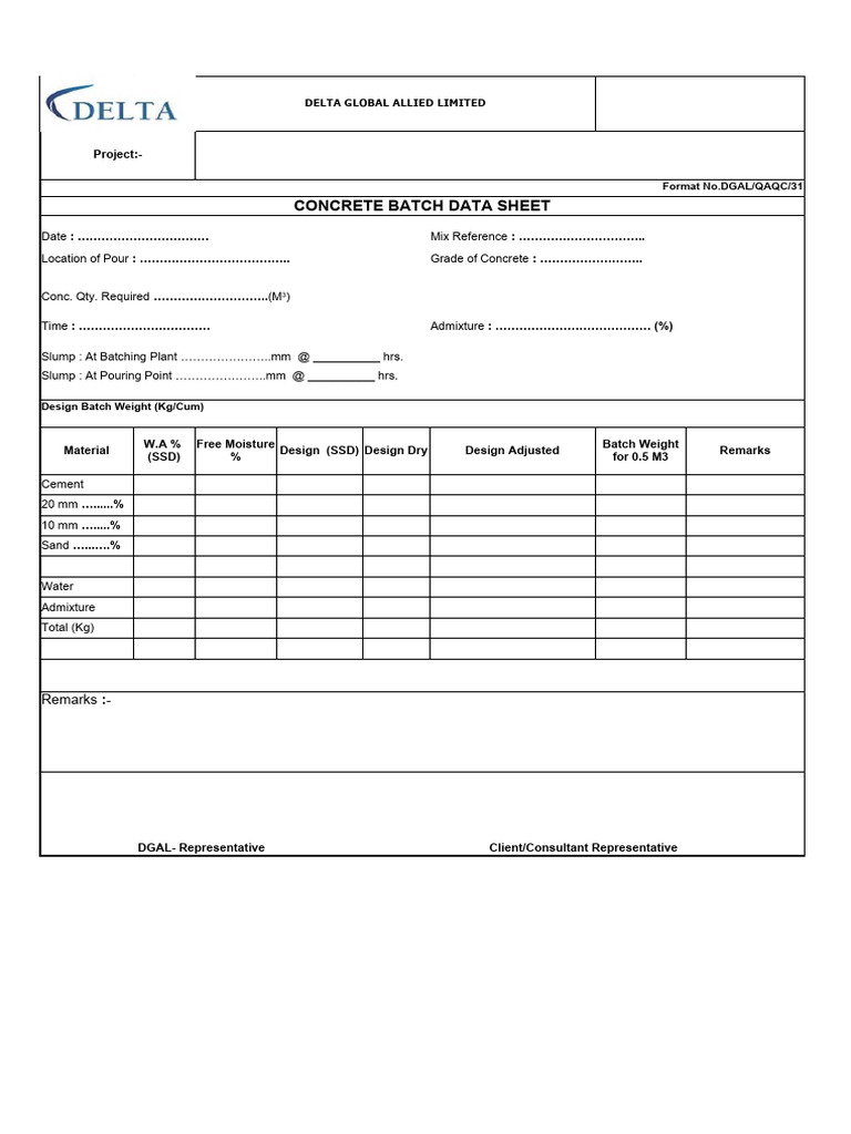 Concrete Batch Data Sheet | PDF | Technology & Engineering