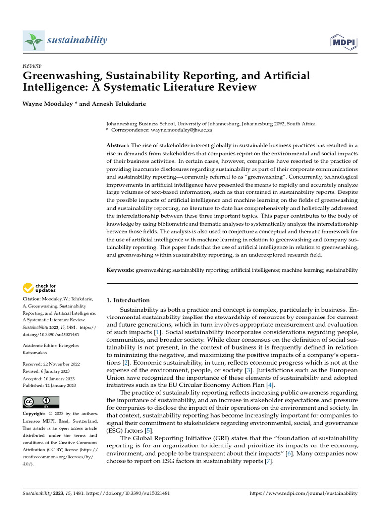 Greenwashing, Sustainability Reporting, and Artificial Intelligence: A ...