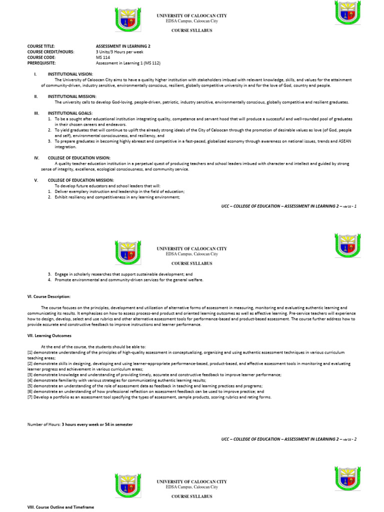 Assessment in Learning 2 Syllabus | PDF | Educational Assessment ...