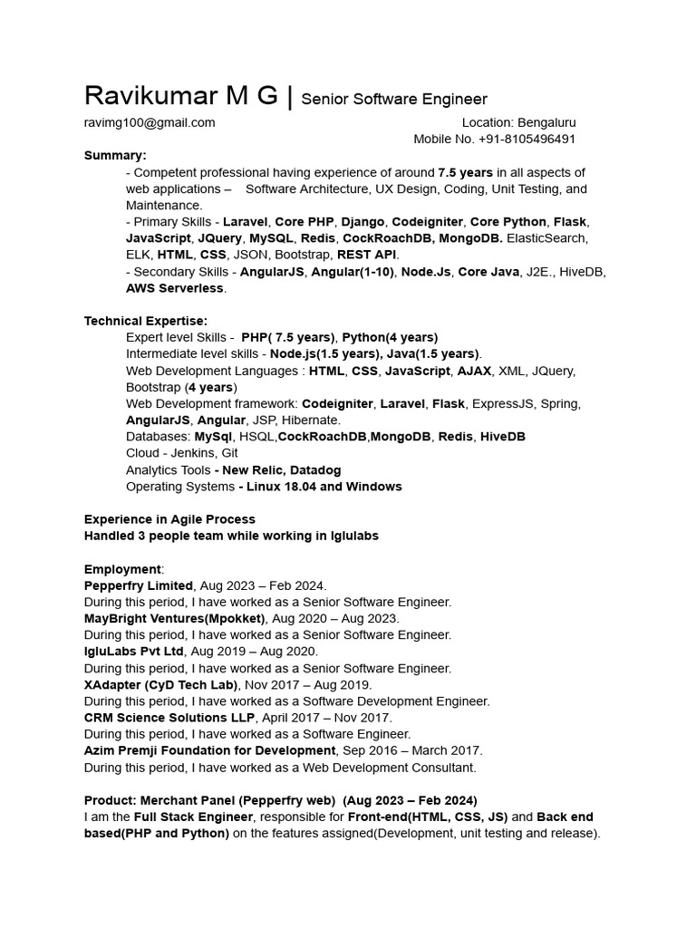 Naukri RAVIKUMARMG (7y 6m) | PDF | Bootstrap (Front End Framework ...
