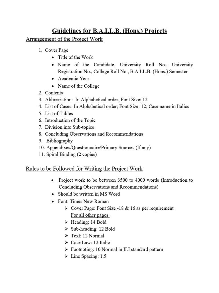 B.A.LL.B. Project Guidelines | PDF