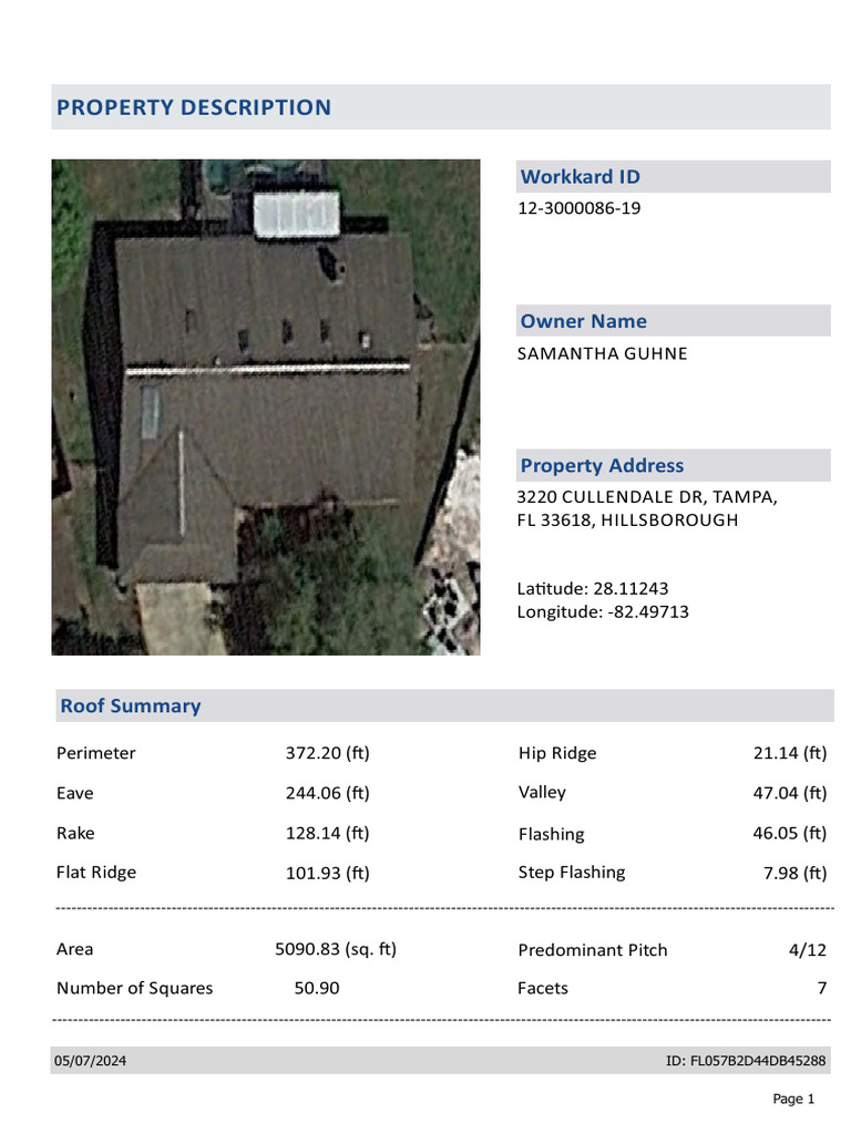 Roof Measurement Report for 3220 Cullendale Dr | PDF