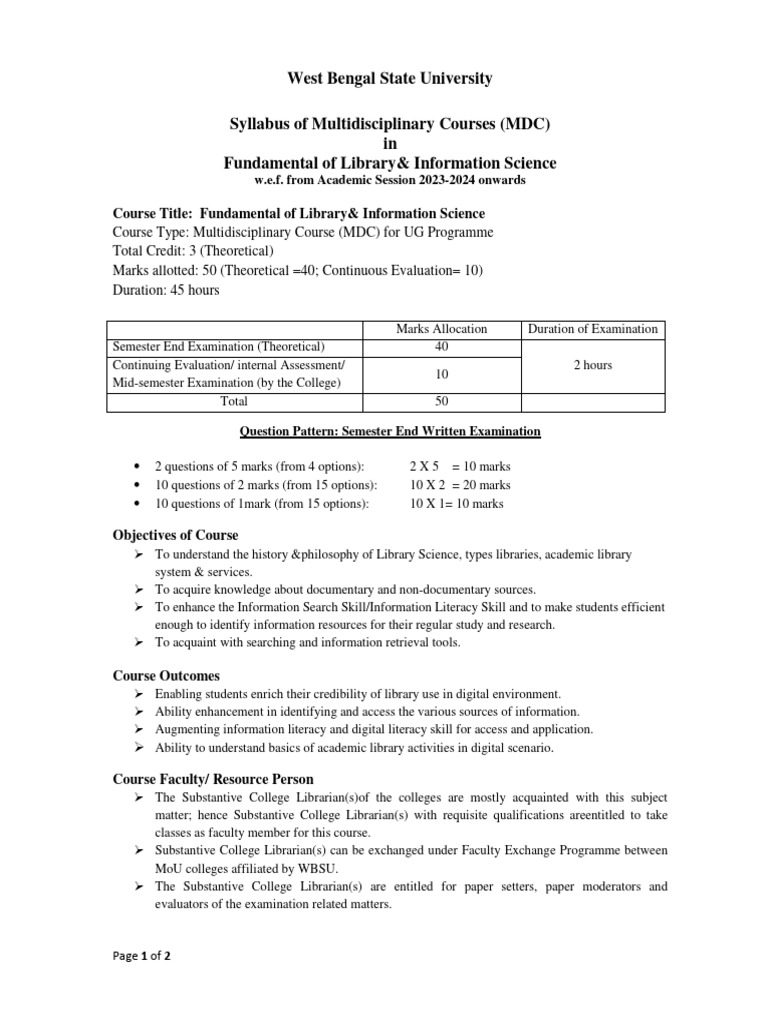 MDC LIS WBSU Latest 3 | PDF | Libraries | Information Literacy