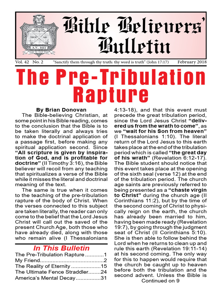 Pre-Tribulation Rapture Explained | PDF | Rapture | Dispensationalism