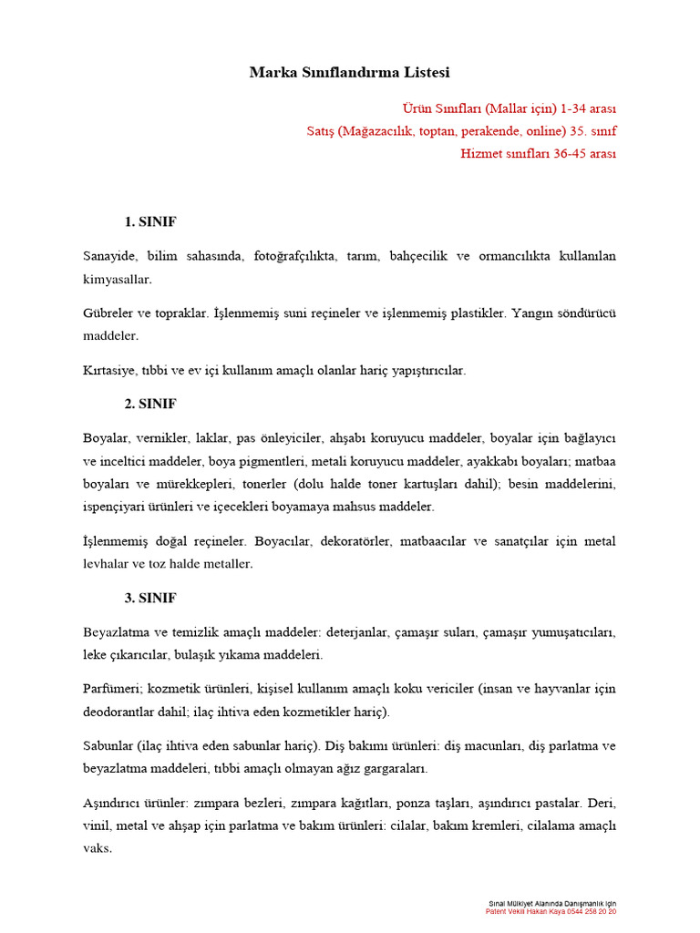 21 Marka Sınıflandırma Listesi | PDF