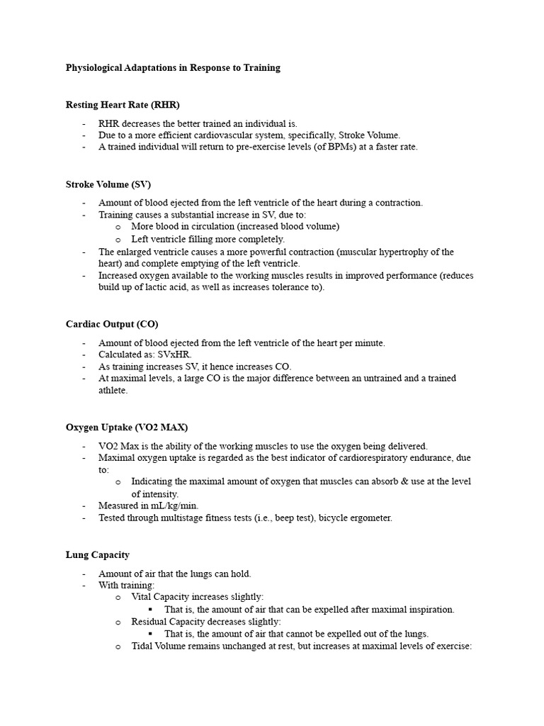 NOTES - Physiological Adaptations in Response To Training | PDF ...