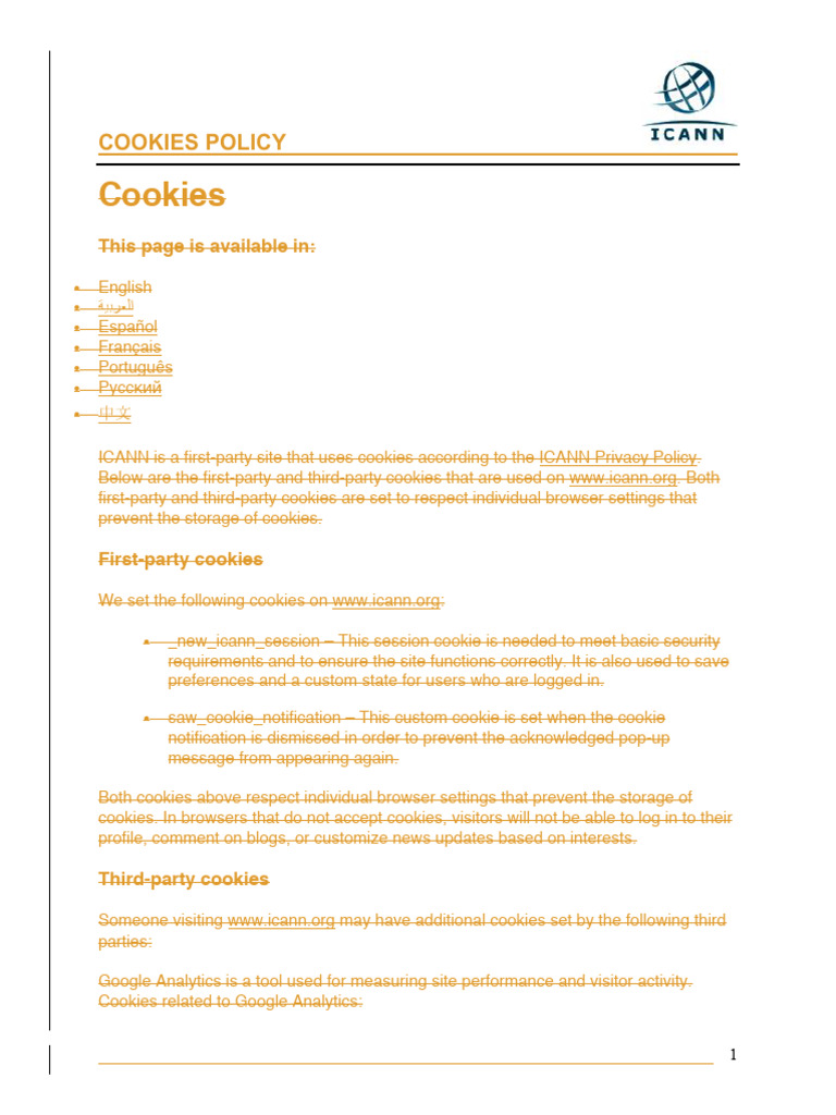 ICANN Cookies Policy Overview | PDF | Http Cookie | Websites