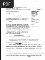 Waller v. City of New York, Temporary Restraining Order by J. Lucy Billings and Plaintiffs Pleading on Order to Show Cause Before J. Michael Stallman, Case No. 112957-2011 (N.Y. County Supr. Ct. Nov. 15, 2011)