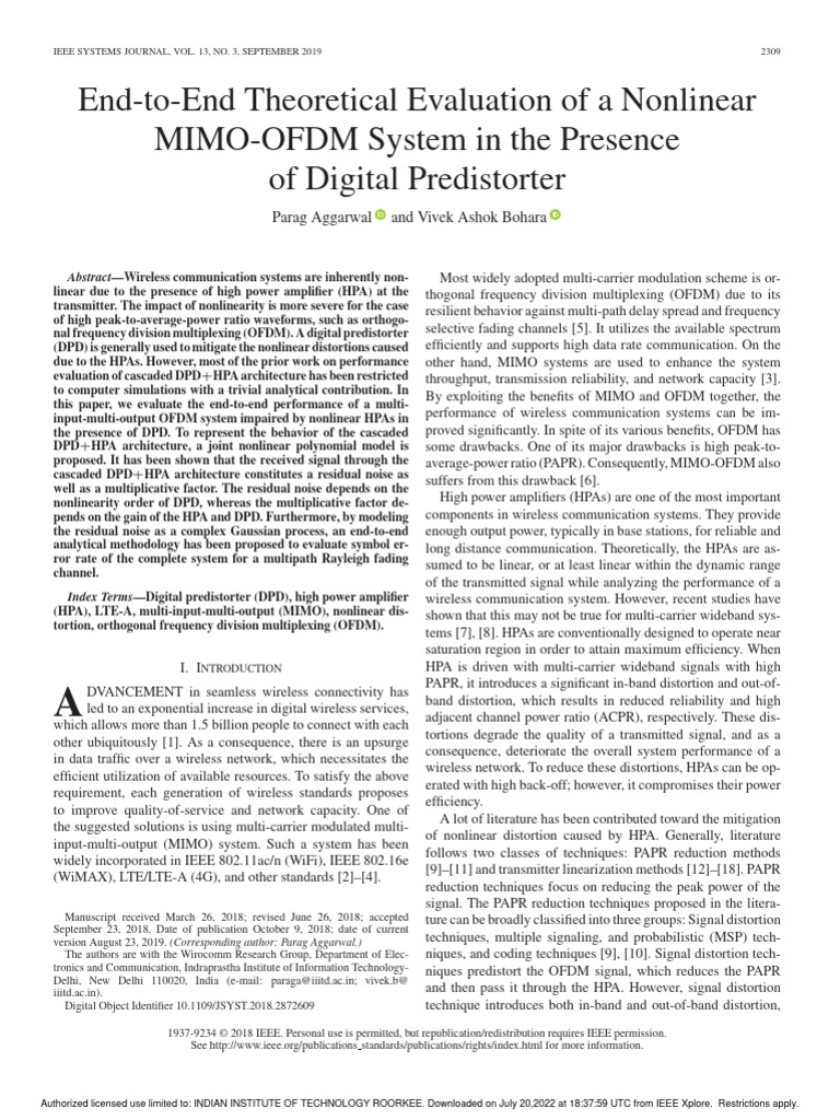 End-to-End Theoretical Evaluation of A Nonlinear MIMO-OFDM System in ...