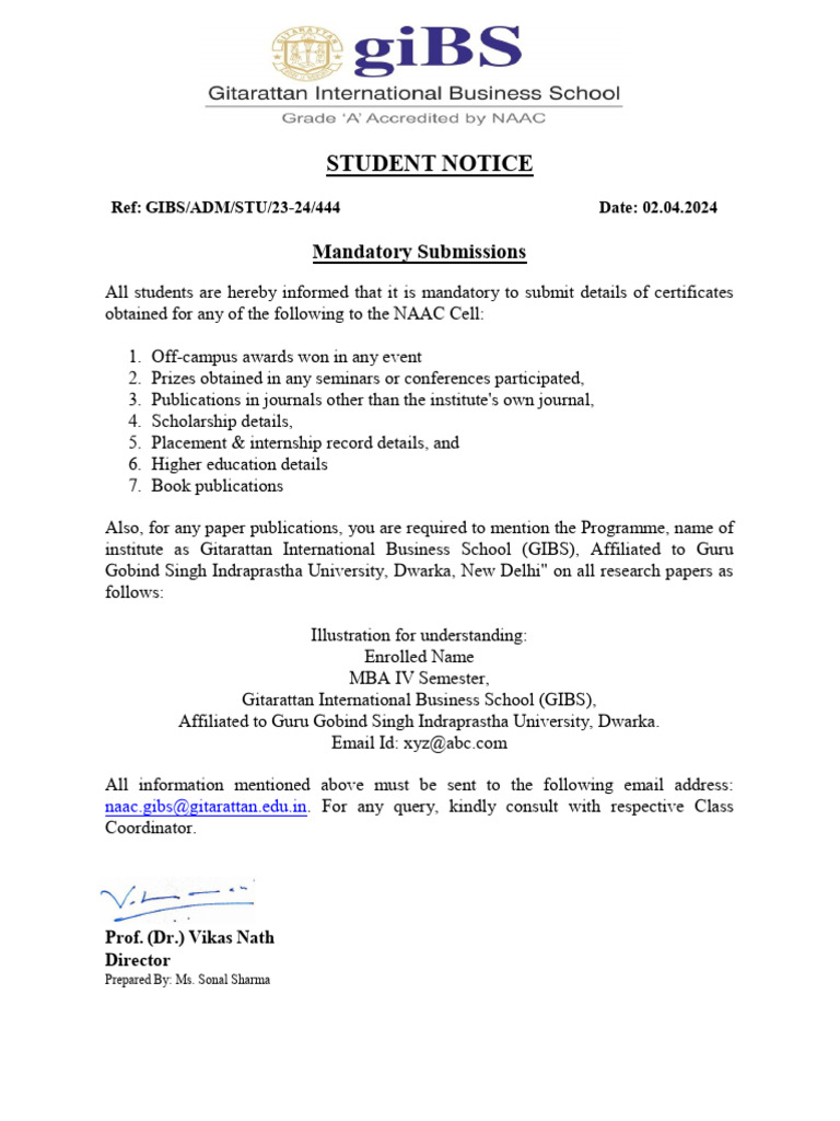 Student Notice: Mandatory Submissions | PDF