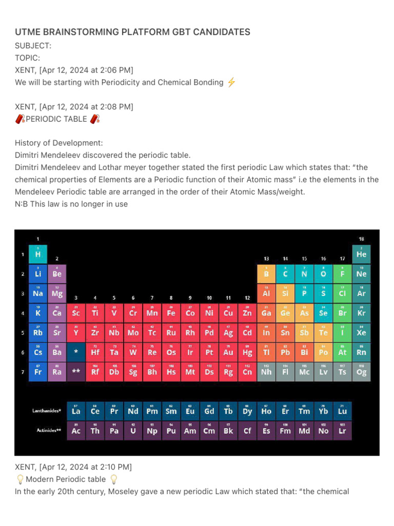 Periodic Table and Chemical Bonding Guide | PDF | Chemical Bond ...