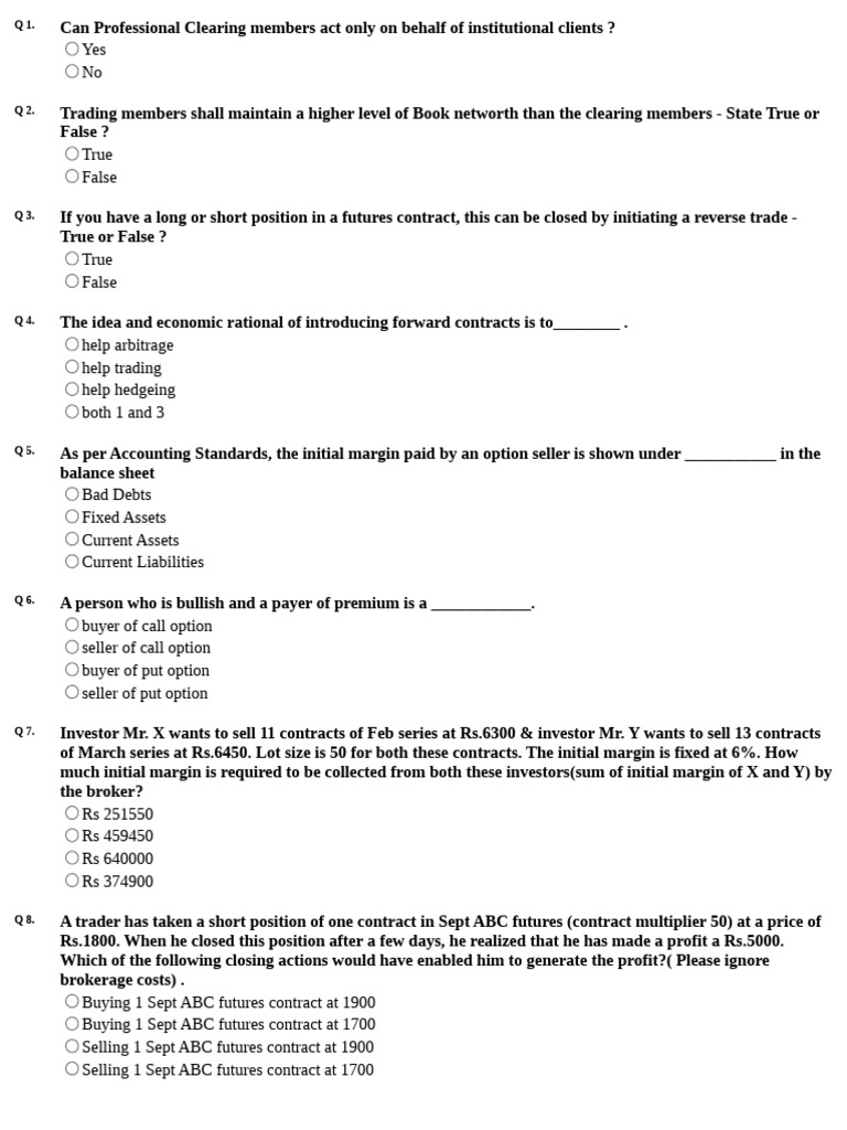 Nism 8 Mock 7 (100Q) PDF Futures Contract Option (Finance)