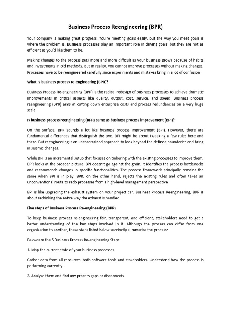 Understanding Business Process Reengineering | PDF | Business Process ...