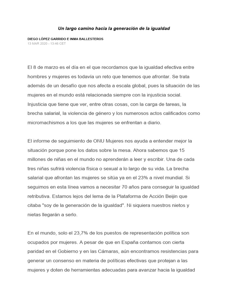 Un Largo Camino Hacia La Generación de La Igualdad | PDF | Ciencias ...